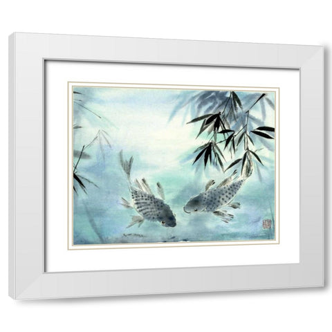 Koi White Modern Wood Framed Art Print with Double Matting by Parker, Nan Rae