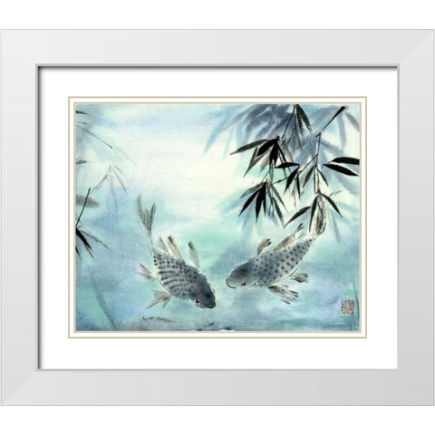 Koi White Modern Wood Framed Art Print with Double Matting by Parker, Nan Rae