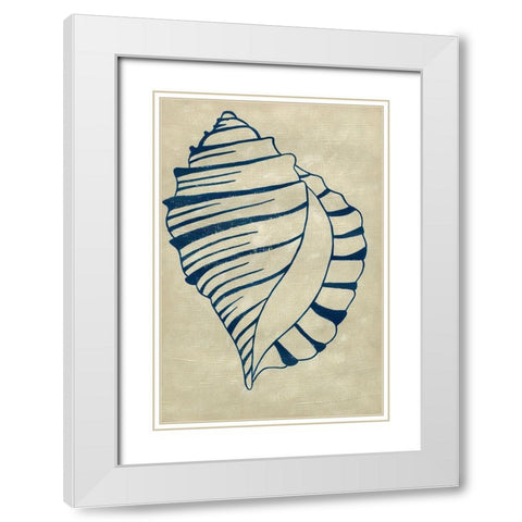 Indigo Shell V White Modern Wood Framed Art Print with Double Matting by Zarris, Chariklia