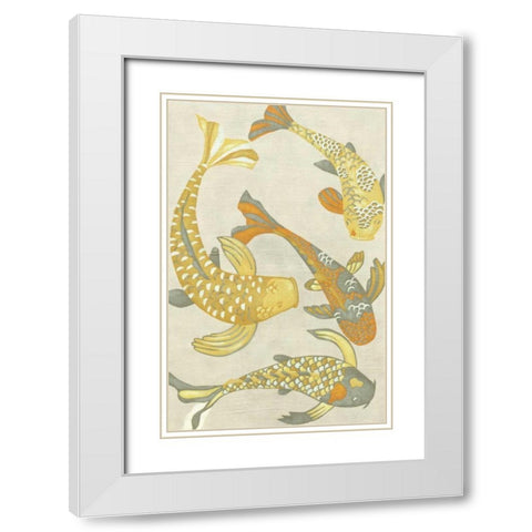 Golden Koi I White Modern Wood Framed Art Print with Double Matting by Zarris, Chariklia