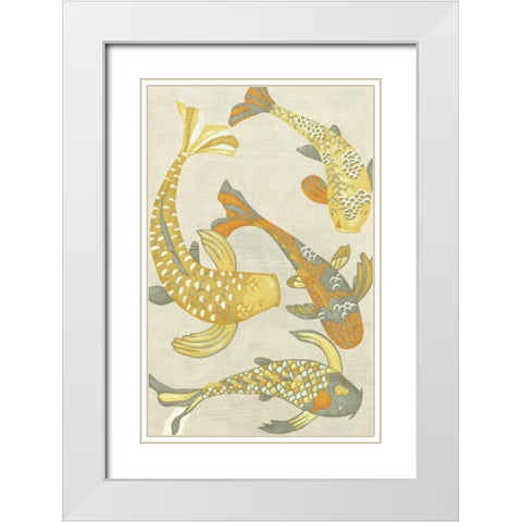 Golden Koi I White Modern Wood Framed Art Print with Double Matting by Zarris, Chariklia