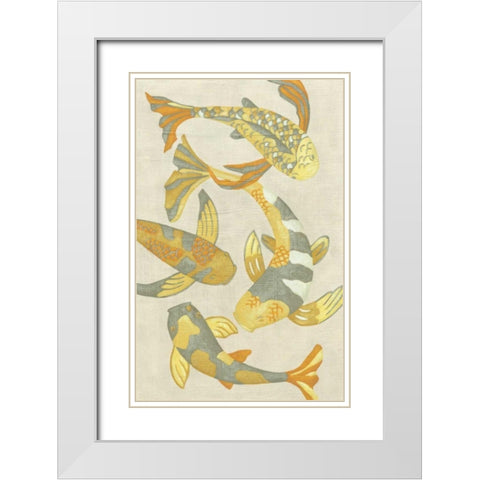 Golden Koi II White Modern Wood Framed Art Print with Double Matting by Zarris, Chariklia