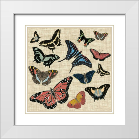 Butterflies and Linen I White Modern Wood Framed Art Print with Double Matting by Vision Studio