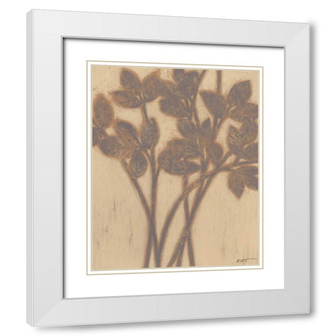 Gilded Grey Leaves II White Modern Wood Framed Art Print with Double Matting by Wyatt Jr., Norman