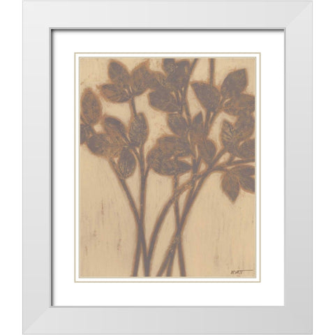 Gilded Grey Leaves II White Modern Wood Framed Art Print with Double Matting by Wyatt Jr., Norman