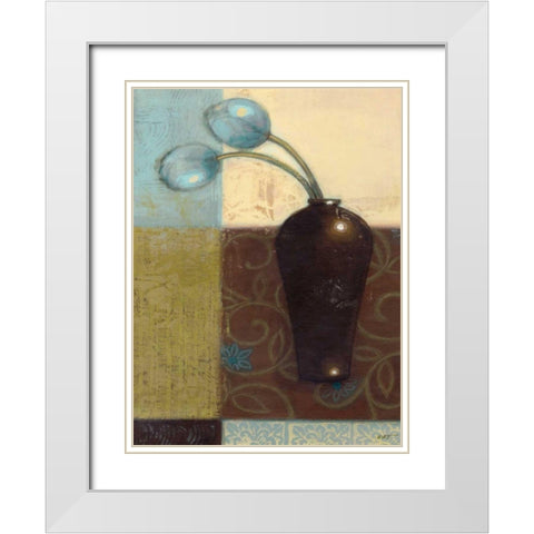 Ebony Vase with Blue Tulips I White Modern Wood Framed Art Print with Double Matting by Wyatt Jr., Norman