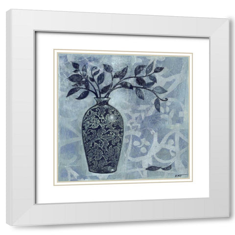 Ornate Vase with Indigo Leaves II White Modern Wood Framed Art Print with Double Matting by Wyatt Jr., Norman