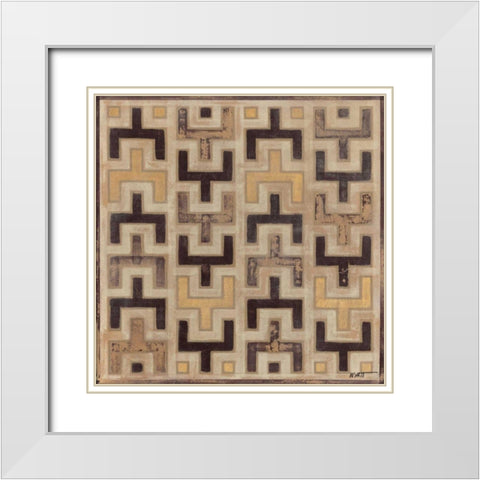 Antique Mudcloth I White Modern Wood Framed Art Print with Double Matting by Wyatt Jr., Norman