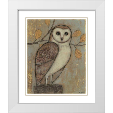 Ornate Owl I White Modern Wood Framed Art Print with Double Matting by Wyatt Jr., Norman