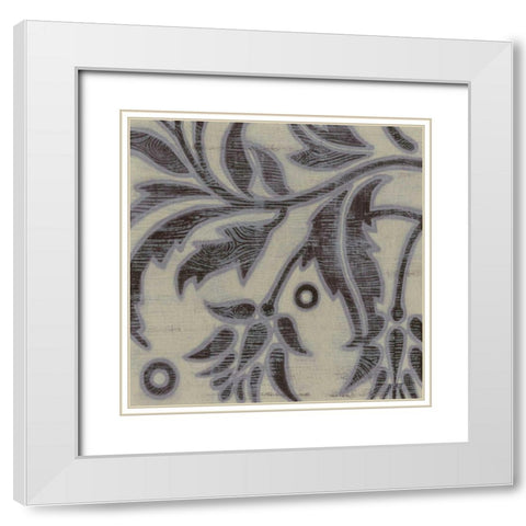 Iris Woodcut I White Modern Wood Framed Art Print with Double Matting by Wyatt Jr., Norman