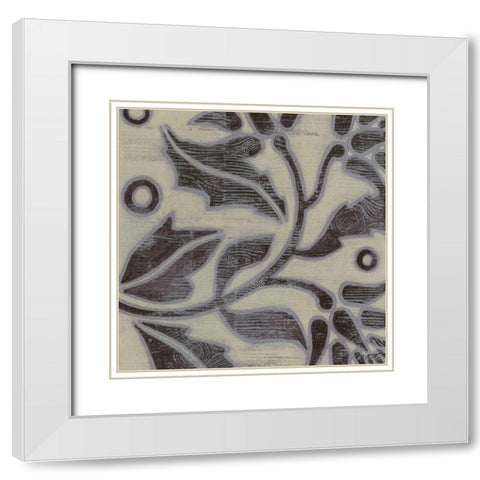 Iris Woodcut II White Modern Wood Framed Art Print with Double Matting by Wyatt Jr., Norman