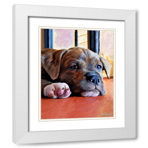 Kratos Baby Pit Bull White Modern Wood Framed Art Print with Double Matting by McClintock, Robert