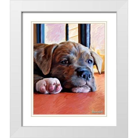 Kratos Baby Pit Bull White Modern Wood Framed Art Print with Double Matting by McClintock, Robert