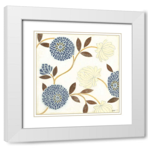 Blue and Cream Flowers on Silk II White Modern Wood Framed Art Print with Double Matting by Wyatt Jr., Norman