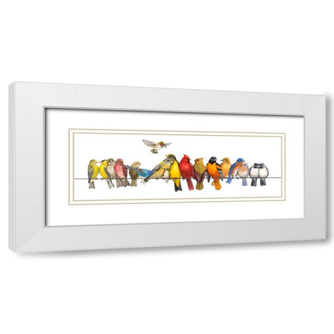 Large Bird Menagerie White Modern Wood Framed Art Print with Double Matting by Russell, Wendy