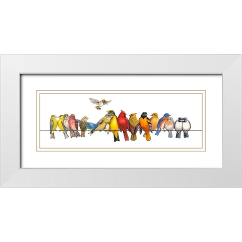Large Bird Menagerie White Modern Wood Framed Art Print with Double Matting by Russell, Wendy
