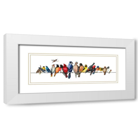 Large Bird Menagerie White Modern Wood Framed Art Print with Double Matting by Russell, Wendy