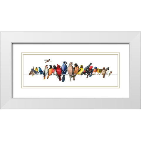 Large Bird Menagerie White Modern Wood Framed Art Print with Double Matting by Russell, Wendy