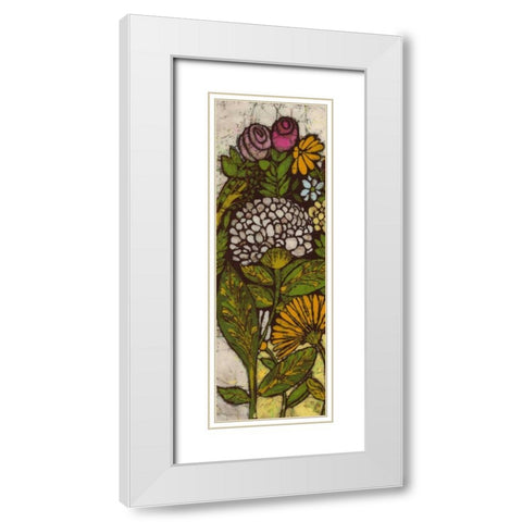 Batik Flower Panel I White Modern Wood Framed Art Print with Double Matting by Davis, Andrea