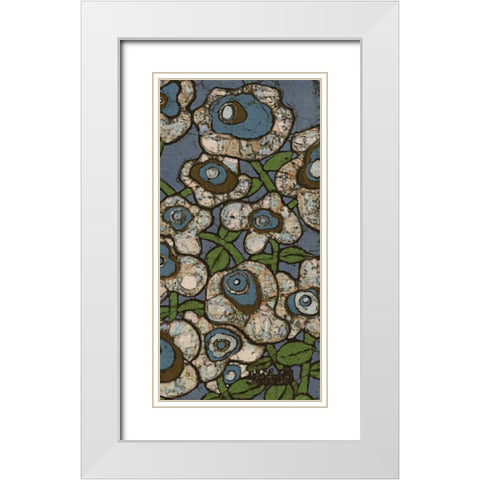 Blue Batik Flowers II White Modern Wood Framed Art Print with Double Matting by Davis, Andrea