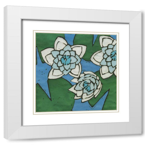 Turquoise Batik Botanical II White Modern Wood Framed Art Print with Double Matting by Davis, Andrea