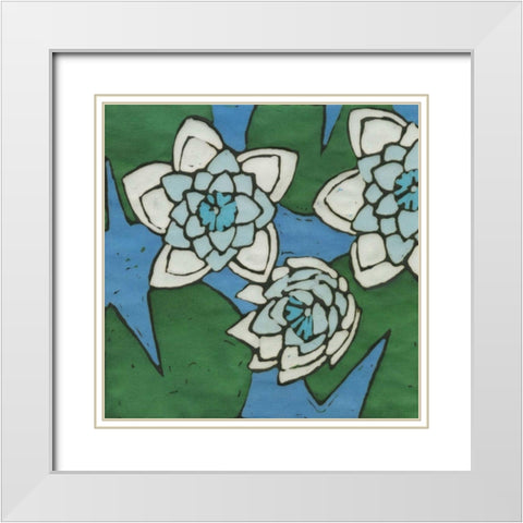 Turquoise Batik Botanical II White Modern Wood Framed Art Print with Double Matting by Davis, Andrea