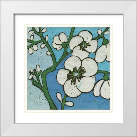 Turquoise Batik Botanical V White Modern Wood Framed Art Print with Double Matting by Davis, Andrea