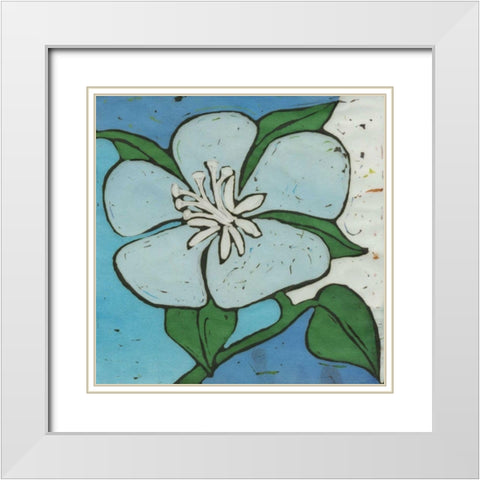 Turquoise Batik Botanical VI White Modern Wood Framed Art Print with Double Matting by Davis, Andrea