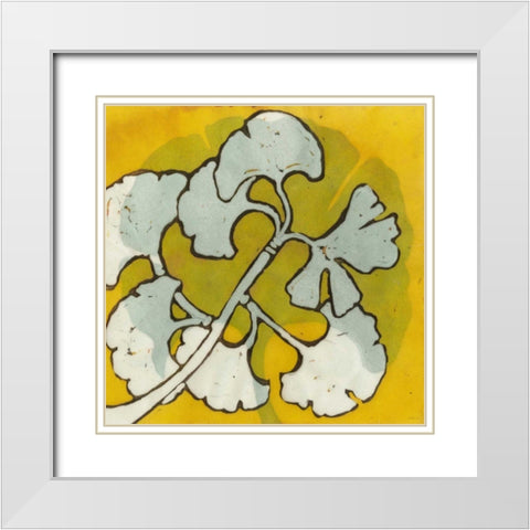 Gold Batik Botanical IV White Modern Wood Framed Art Print with Double Matting by Davis, Andrea
