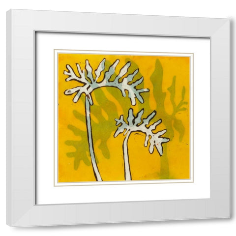 Gold Batik Botanical V White Modern Wood Framed Art Print with Double Matting by Davis, Andrea