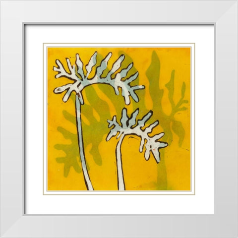 Gold Batik Botanical V White Modern Wood Framed Art Print with Double Matting by Davis, Andrea