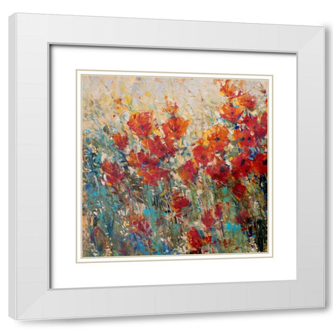 Red Poppy Field I White Modern Wood Framed Art Print with Double Matting by OToole, Tim