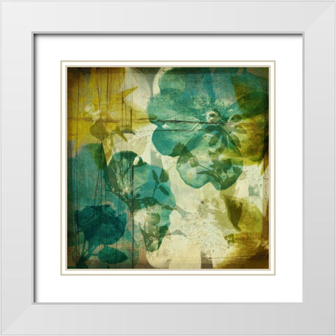 Vintage Teal Blooms I White Modern Wood Framed Art Print with Double Matting by Mountain, Ricki