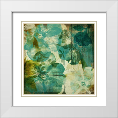 Vintage Teal Blooms II White Modern Wood Framed Art Print with Double Matting by Mountain, Ricki