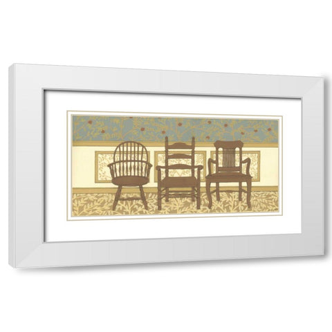 Arts and Crafts Chairs I White Modern Wood Framed Art Print with Double Matting by Russell, Wendy