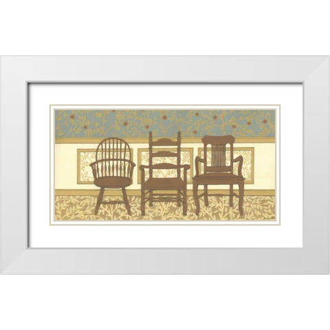 Arts and Crafts Chairs I White Modern Wood Framed Art Print with Double Matting by Russell, Wendy