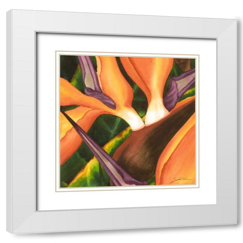 Bird of Paradise Tile II White Modern Wood Framed Art Print with Double Matting by Higby, Jason