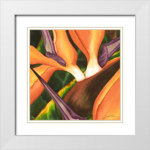 Bird of Paradise Tile II White Modern Wood Framed Art Print with Double Matting by Higby, Jason