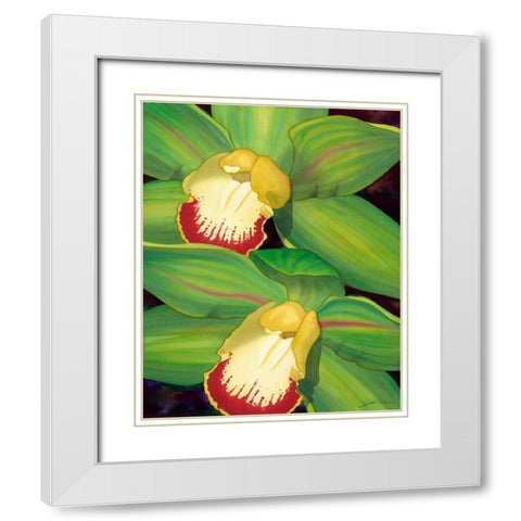 Lime Orchid I White Modern Wood Framed Art Print with Double Matting by Higby, Jason