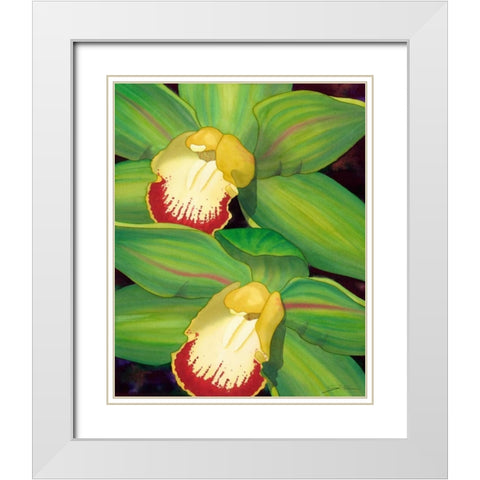Lime Orchid I White Modern Wood Framed Art Print with Double Matting by Higby, Jason