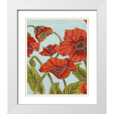 Poppy Talk I White Modern Wood Framed Art Print with Double Matting by Deans, Karen