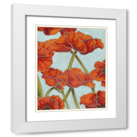 Poppy Talk II White Modern Wood Framed Art Print with Double Matting by Deans, Karen