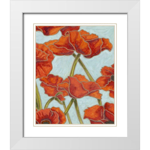 Poppy Talk II White Modern Wood Framed Art Print with Double Matting by Deans, Karen