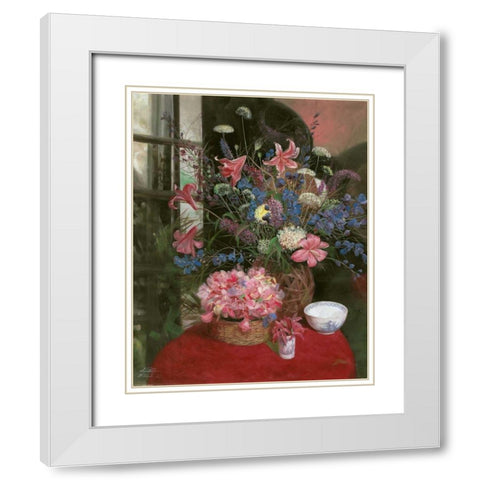 Floral Still Life I White Modern Wood Framed Art Print with Double Matting by Bo, Li