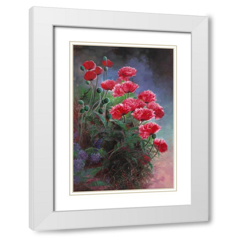 Vibrant Poppies White Modern Wood Framed Art Print with Double Matting by Bo, Li