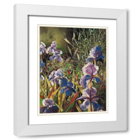 Iris Garden II White Modern Wood Framed Art Print with Double Matting by Bo, Li