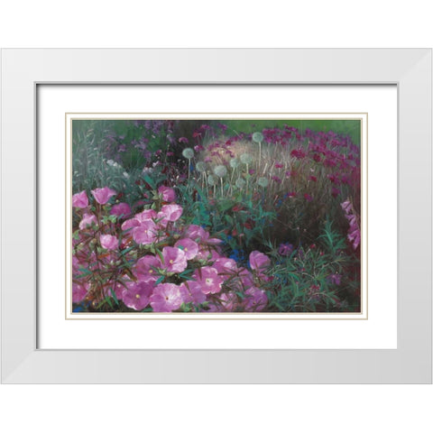 Violet Garden White Modern Wood Framed Art Print with Double Matting by Bo, Li