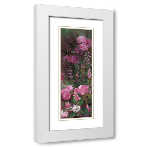 Pink Azalea Garden I White Modern Wood Framed Art Print with Double Matting by Bo, Li