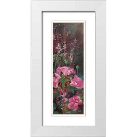 Pink Azalea Garden II White Modern Wood Framed Art Print with Double Matting by Bo, Li