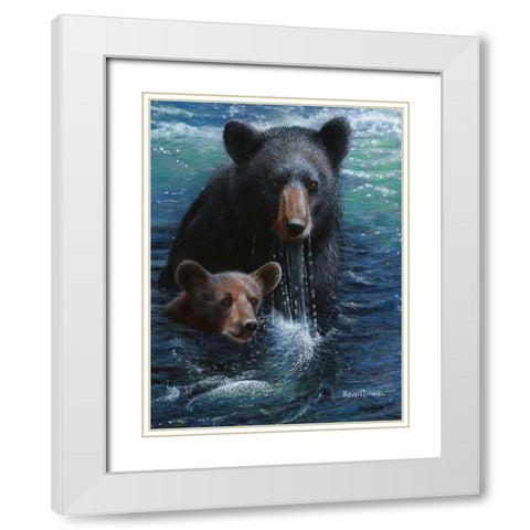 Bearly Swimming White Modern Wood Framed Art Print with Double Matting by Daniel, Kevin